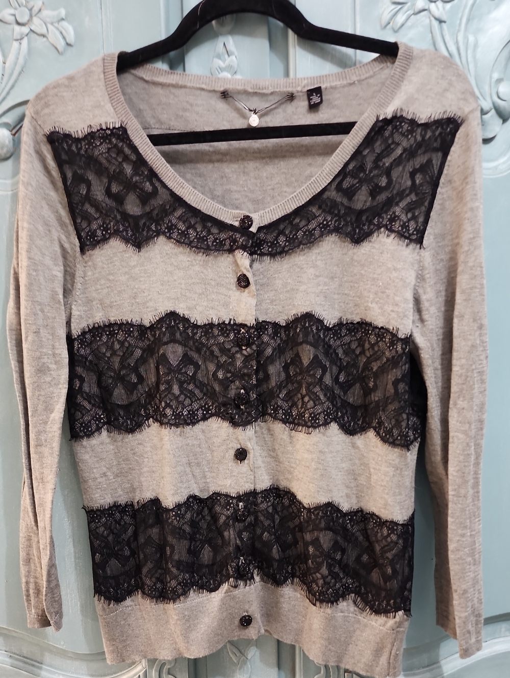 Knitted & Knotted Anthropologie Gray Lace Cardigan